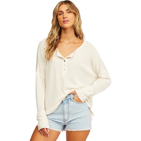 Billabong Tops - Billabong New Any Day Henley Thermal Waffle Knit Button Top